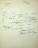 Lettre autographe sign&eacute;e &agrave; l'&eacute;crivain L&eacute;o Larguier. Andr&eacute; Billy (1882-1971), &eacute;crivain, membre de l'Acad&eacute;mie Goncourt. 