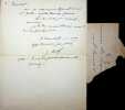 Lettre autographe sign&eacute;e &agrave; l'&eacute;crivain L&eacute;o Larguier. Jean Ajalbert (1863-1947), &eacute;crivain, membre de l'Acad&eacute;mie Goncourt. 