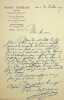 Lettre autographe sign&eacute;e &agrave; Jean Ajalbert. Frantz Jourdain (1847-1935), architecte, critique d'art, &eacute;crivain.