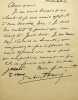 Lettre autographe sign&eacute;e. Gabriel Faur&eacute; (1845-1924), compositeur, organiste, pianiste. 