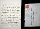 Lettre autographe sign&eacute;e &agrave; Maurice de Fleury. Paul Hervieu (1857-1915), &eacute;crivain, membre de l'Acad&eacute;mie fran&ccedil;aise. 