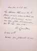 Lettre autographe sign&eacute;e &agrave; Maurice de Fleury. Henri Lavedan (1859-1940), &eacute;crivain, journaliste, membre de l'Acad&eacute;mie fran&ccedil;aise.