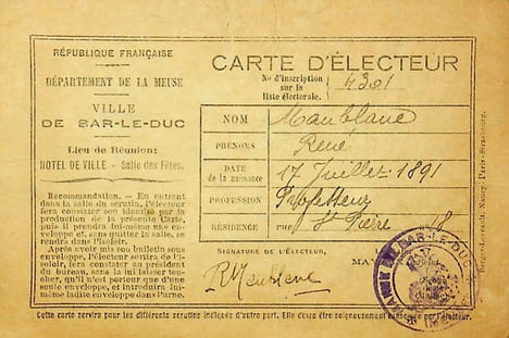 Pièce signée : Carte d'électeur. René Maublanc (1891-1960), philosophe, écrivain, antifasciste. 