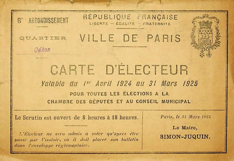 Pièce signée : Carte d'électeur. René Maublanc (1891-1960), philosophe, écrivain, antifasciste.