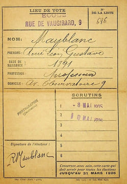 Pièce signée : Carte d'électeur. René Maublanc (1891-1960), philosophe, écrivain, antifasciste. 