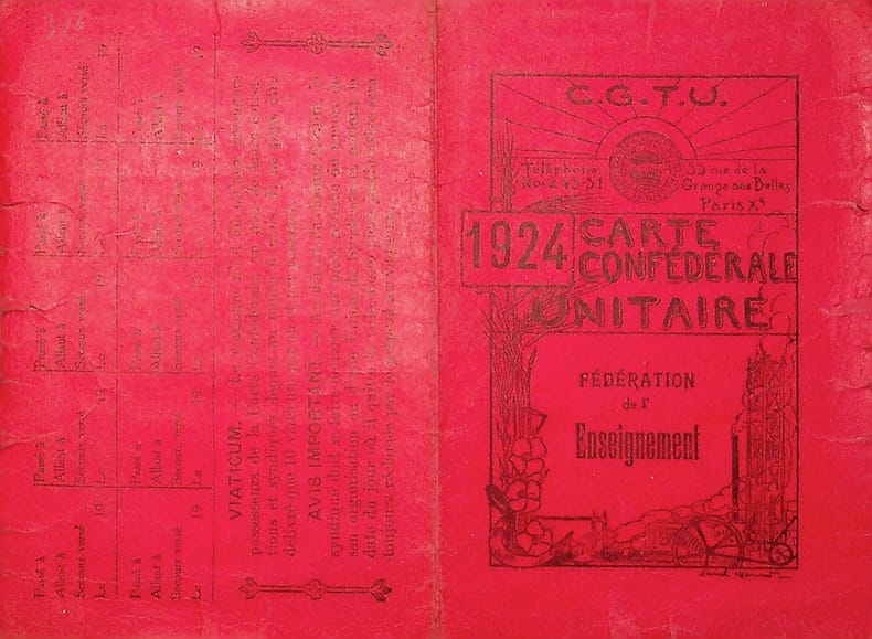 Pi&egrave;ce sign&eacute;e : Carte de la CGT (CGTU). Ren&eacute; Maublanc (1891-1960), philosophe, &eacute;crivain, antifasciste. 