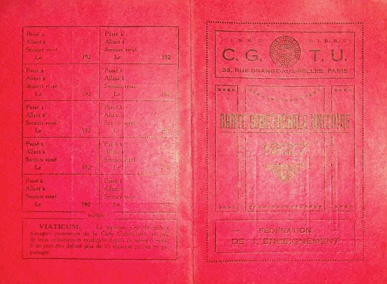 Pi&egrave;ce sign&eacute;e : Carte de la CGT (CGTU). Ren&eacute; Maublanc (1891-1960), philosophe, &eacute;crivain, antifasciste. 