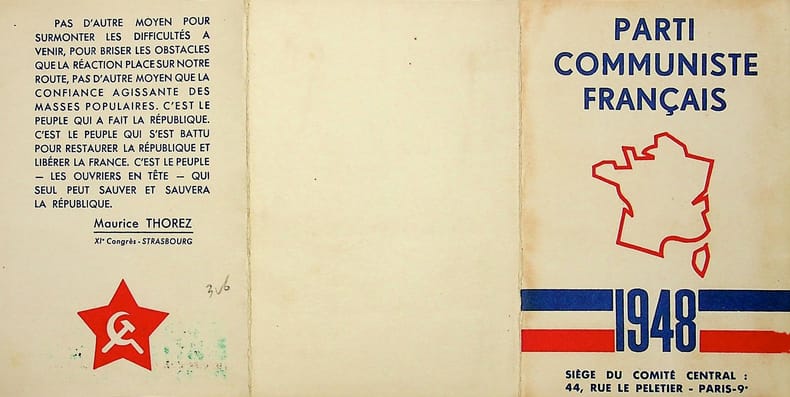 Pi&egrave;ce sign&eacute;e : Carte du parti communiste. Ren&eacute; Maublanc (1891-1960), philosophe, &eacute;crivain, antifasciste. 