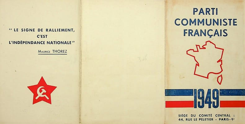 Pi&egrave;ce sign&eacute;e : Carte du parti communiste. Ren&eacute; Maublanc (1891-1960), philosophe, &eacute;crivain, antifasciste. 