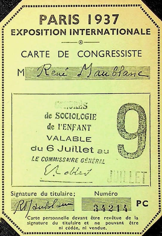 Pi&egrave;ce sign&eacute;e : Carte de l'Exposition Internationale Paris 1937. Ren&eacute; Maublanc (1891-1960), philosophe, &eacute;crivain, antifasciste. 