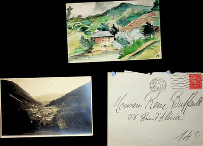 Lettre autographe signée (lot de 2) avec aquarelle originale