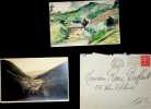 Lettre autographe sign&eacute;e (lot de 2) avec aquarelle originale. Andr&eacute; Hofer (1890-1973), peintre, graveur, affichiste. 