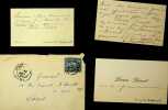 3 cartes autographes dont 1 sign&eacute;e. Lucien Doucet (1856-1895), peintre, grand prix de Rome 1880. 