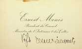 Carte autographe . Ernest Monis (1846-1929), avocat, homme politique, s&eacute;nateur, ministre, pr&eacute;sident du conseil. 