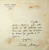 Lettre autographe sign&eacute;e. Charles Morice (1860-1919), po&egrave;te, &eacute;crivain.  