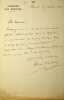 Lettre autographe sign&eacute;e. Alcide Dusolier (1836-1918), &eacute;crivain, homme politique, d&eacute;put&eacute; et s&eacute;nateur de Dordogne, secr&eacute;taire de L&eacute;on Gambetta en 1870. ...