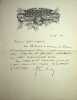 Lettre autographe sign&eacute;e. Jean Finot (1856-1922), sociologue, &eacute;crivain, journaliste. 