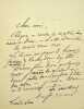 Lettre autographe sign&eacute;e. Hector de Saint Maur (1808-1879), po&egrave;te, ami de Jules Barbey d'Aurevilly. 