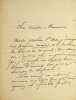 Lettre autographe sign&eacute;e. Hector de Saint Maur (1808-1879), po&egrave;te, ami de Jules Barbey d'Aurevilly. 