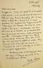 Lettre autographe sign&eacute;e. Jules Case (1854-1931), &eacute;crivain, journaliste. 