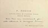 Carte autographe. Pierre Foncin (1841-1916), historien, g&eacute;ographe, professeur. 