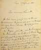 Lettre autographe sign&eacute;e &agrave; Henri Launette. Mario Proth (1832-1891), &eacute;crivain, journaliste. 