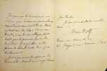 Lettre autographe sign&eacute;e &agrave; Henri Launette. Mario Proth (1832-1891), &eacute;crivain, journaliste. 