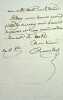 Lettre autographe sign&eacute;e. Paul Barroilhet (1805-1871), baryton, collectionneur de tableaux.