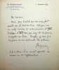Lettre autographe sign&eacute;e. Marcel Hamon (1884-1979), m&eacute;decin, &eacute;crivain. 