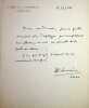 Lettre autographe sign&eacute;e. Jean Quenu (1889-1975), m&eacute;decin, chirurgien. 