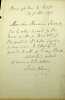 Lettre autographe sign&eacute;e. Louis Blanc (1811-1882), &eacute;crivain, historien, homme politique. 