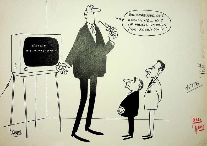 Dessin original sign&eacute;. Jacques Faizant (1918-2006), dessinateur de presse. 