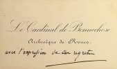 Carte autographe. Henri de Bonnechose (1800-1883), &eacute;v&ecirc;que de Carcassonne puis d'Evreux, archev&ecirc;que de Rouen, cardinal. 
