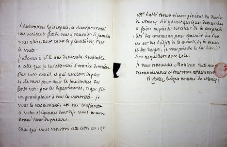 Lettre autographe signée. Benoît Costaz (1761-1842), évêque de Nancy. 