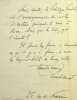 Lettre autographe sign&eacute;e au docteur Jean-Fran&ccedil;ois Robinet. Joseph Lonchampt (1825-1890), &eacute;crivain positiviste, cultivateur, agent de change, ...
