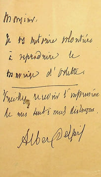 Lettre autographe signée à Adolphe Tabarant. Albert Delpit (1849-1893), écrivain, né à la Nouvelle-Orléans (USA).