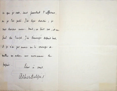 Lettre autographe signée. Albert Delpit (1849-1893), écrivain, né à la Nouvelle-Orléans (USA).