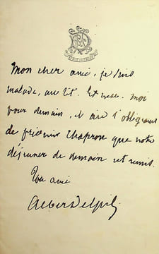 Lettre autographe signée. Albert Delpit (1849-1893), écrivain, né à la Nouvelle-Orléans (USA).