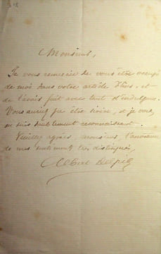 Lettre autographe signée. Albert Delpit (1849-1893), écrivain, né à la Nouvelle-Orléans (USA).