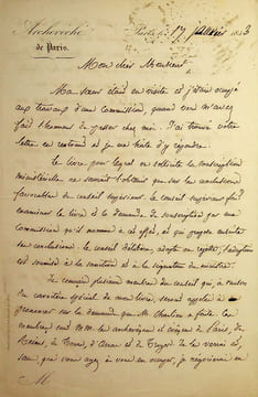 Lettre autographe signée à Ernest Bouju. Georges Darboy (1813-1871), évêque de Nancy puis archevêque de Paris, fusillé par la Commune le 24 mai 1871.
