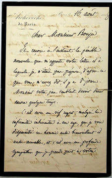 Lettre autographe signée à Ernest Bouju. Georges Darboy (1813-1871), évêque de Nancy puis archevêque de Paris, fusillé par la Commune le 24 mai 1871.