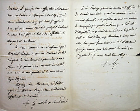 Lettre autographe signée à Ernest Bouju. Georges Darboy (1813-1871), évêque de Nancy puis archevêque de Paris, fusillé par la Commune le 24 mai 1871.