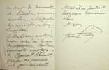 Lettre autographe sign&eacute;e. Fr&eacute;d&eacute;ric Passy (1822-1912), &eacute;conomiste, homme politique, pacifiste, premier prix Nobel de la Paix en 1901.