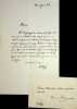 Lettre autographe sign&eacute;e &agrave; Henri Baudrillart. [Nicolas Tourgueniev] Hippolyte Passy (1793-1880), &eacute;conomiste, homme politique, ministre, pr&eacute;sident de ...