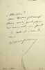 Lettre autographe sign&eacute;e. Henri Onfroy (18..-19..), fonctionnaire proche de Camille Krantz, auteur de deux ouvrages autour du papier. 