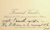 Carte autographe sign&eacute;e. Fernand Vernhes (18..-19..), &eacute;crivain, professeur, f&eacute;libre, chroniqueur &agrave; l'Auvergnat de Paris. 
