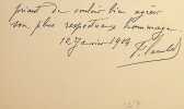 Carte autographe sign&eacute;e. Fernand Vernhes (18..-19..), &eacute;crivain, professeur, f&eacute;libre, chroniqueur &agrave; l'Auvergnat de Paris. 