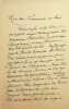 Lettre autographe sign&eacute;e &agrave; Coquelin ain&eacute;. [Edmond Rostand, Cyrano de Bergerac] Gilles de Saint Germain (1833-1899), acteur notamment de l'Od&eacute;on, de la ...