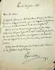 Lettre autographe sign&eacute;e. Charles-Antoine-Guillaume Pigault de l'&Eacute;pinoy, dit Pigault-Lebrun (1753-1835), &eacute;crivain. 