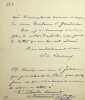 Lettre autographe sign&eacute;e. Charles Laurent (1849-1928), journaliste, homme politique, conseiller municipal de Paris. 